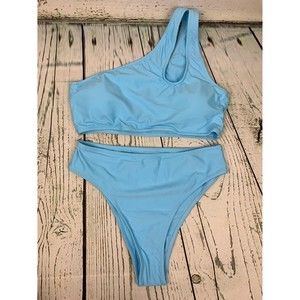 Womens Bikini Set Cutout One Shoulder High Waist Two Piece Swimsuit Blue M